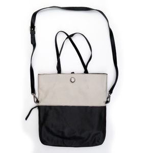 Cream and Black Leather Folding Shoulder Bag